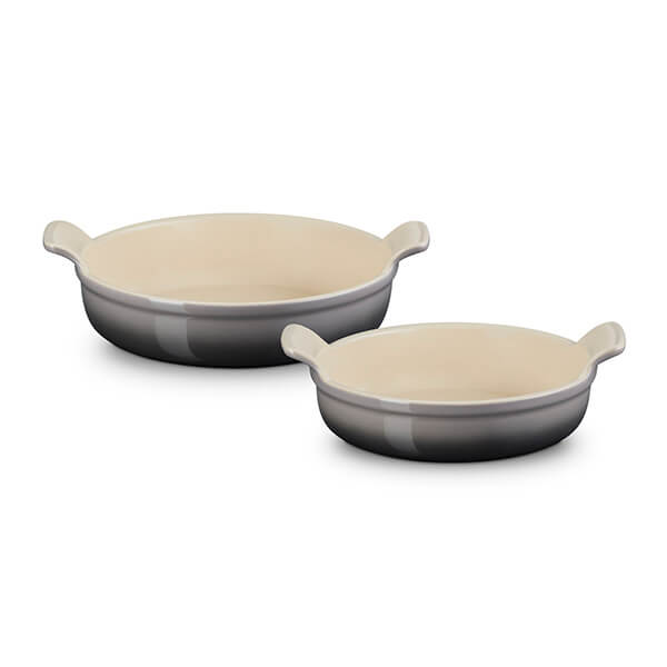 Le Creuset Flint Stoneware Heritage Set of 2 Deep Round Dishes