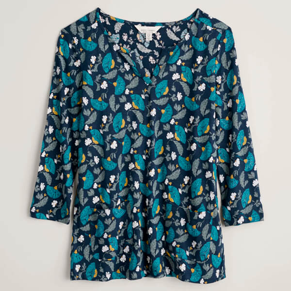 Seasalt Gypsophilia Notch Neck Top Inky Brocade Maritime Size 22