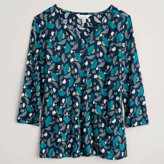 Seasalt Gypsophilia Notch Neck Top Inky Brocade Maritime Size 22