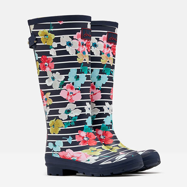 Joules Blue Stripe Floral Printed Wellies With Back Gusset Size 5