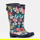 Joules Blue Stripe Floral Printed Wellies With Back Gusset Size 8