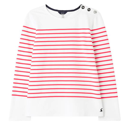 Joules Engineered Pink Stripe Seacombe Button Shoulder Breton Top Size 10