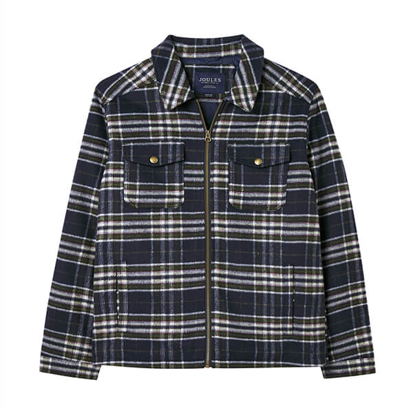 Joules Mens Navy Check Garswood Zip Through Shacket