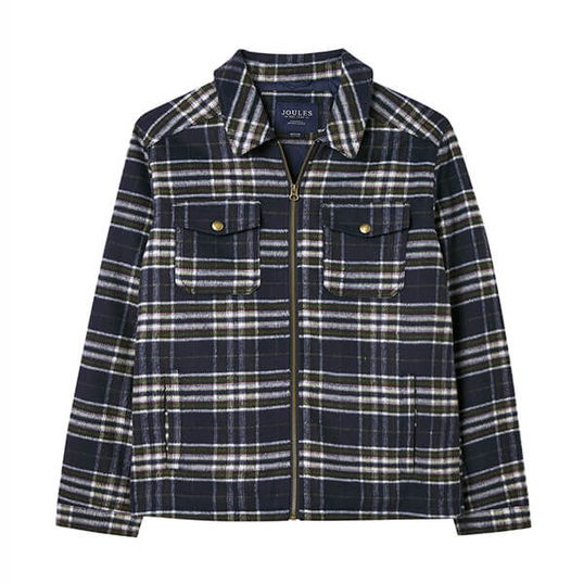 Joules Mens Navy Check Garswood Zip Through Shacket