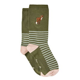 Joules Green Fox Excellent Everyday Embroidered Socks