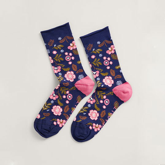 Seasalt Women`s Bamboo Arty Socks Woodblock Floral Magpie