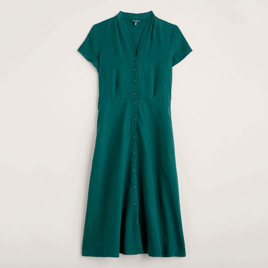 Seasalt Carved Wood Linen Dress Mallard Size 20