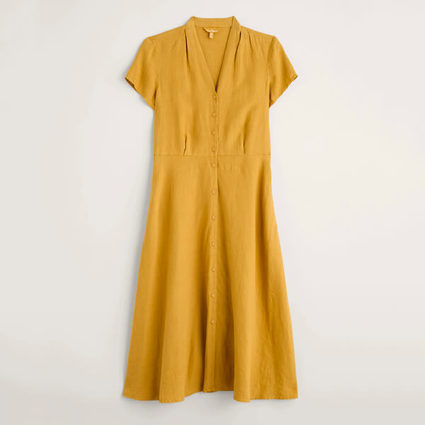 Seasalt Carved Wood Linen Dress Dark Hay Size 14