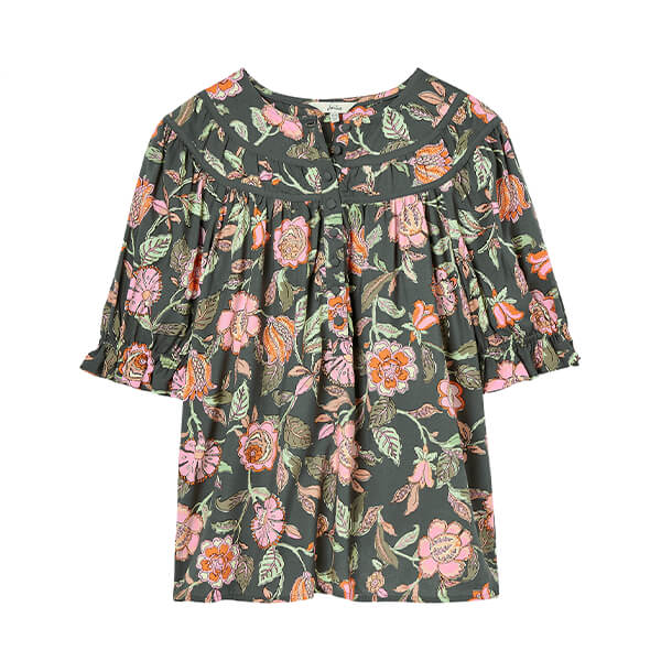 Joules Grey Floral Eloisa Curved Yoke Blouse