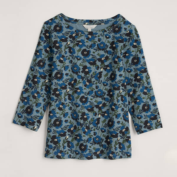 Seasalt Easel 3/4 Sleeve Top Applique Poppy Wade