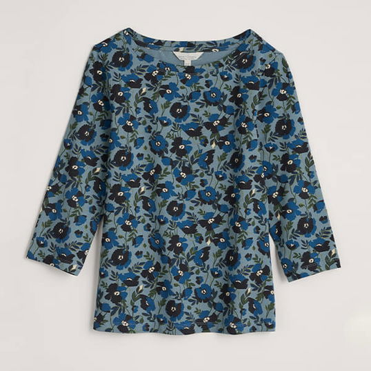 Seasalt Easel 3/4 Sleeve Top Applique Poppy Wade