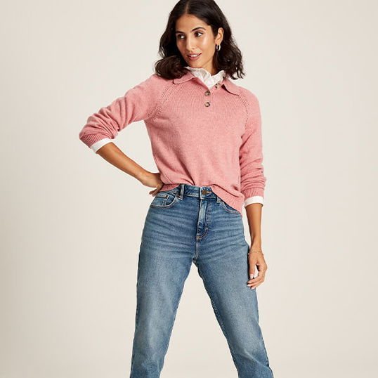 Joules Pink Mia Collared Pointelle Jumper