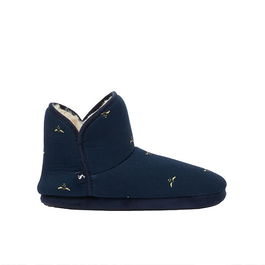 Joules Navy Bees Cabin Faux Fur Lined Slipper with Rubber Sole Size L