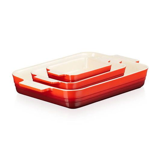 Le Creuset Cerise Stoneware Set of 3 Classic Rectangular Dishes