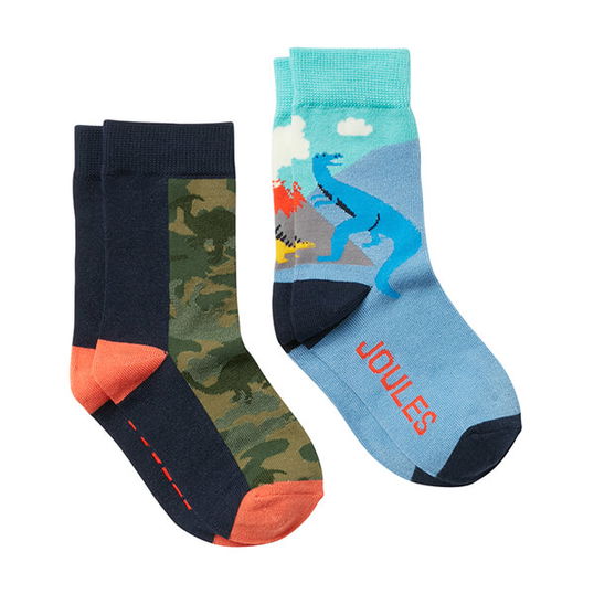 Joules Camo Dino Brill Bamboo 2 Pack Socks Size 6-8.5