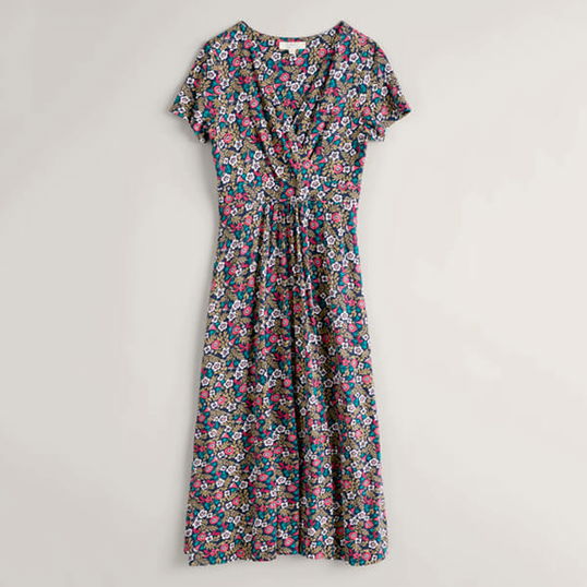 Seasalt Chapelle Jersey Dress Carved Floral Maritime Size 12