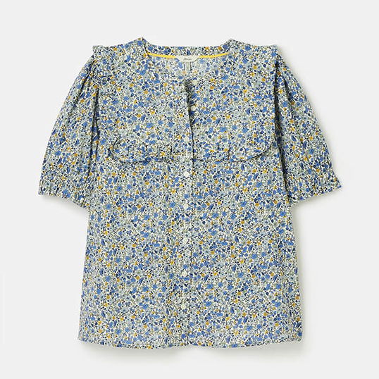 Joules Blue Yellow Ditsy Clarabelle Button Through Blouse Size 16