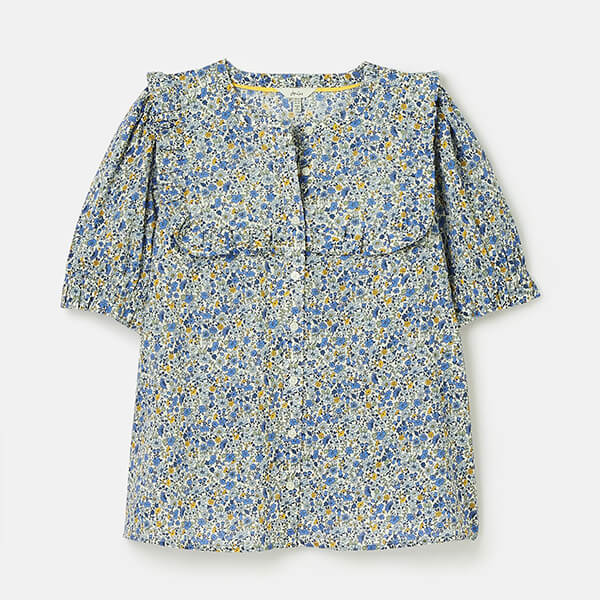 Joules Blue Yellow Ditsy Clarabelle Button Through Blouse Size 18