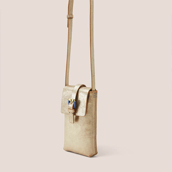 White Stuff Clara Buckle Leather Phone Bag Gold Metallic