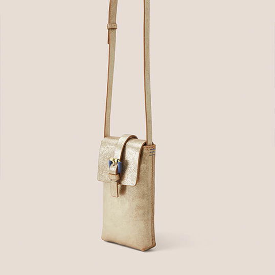 White Stuff Clara Buckle Leather Phone Bag Gold Metallic