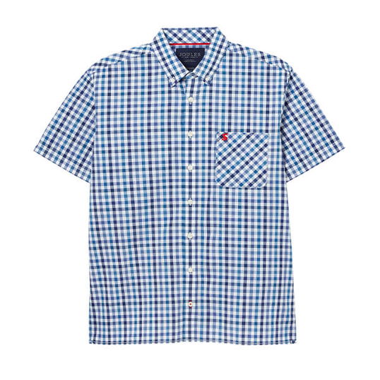 Joules Mens Blue Gingham Wilson Short Sleeve Check Shirt Size L
