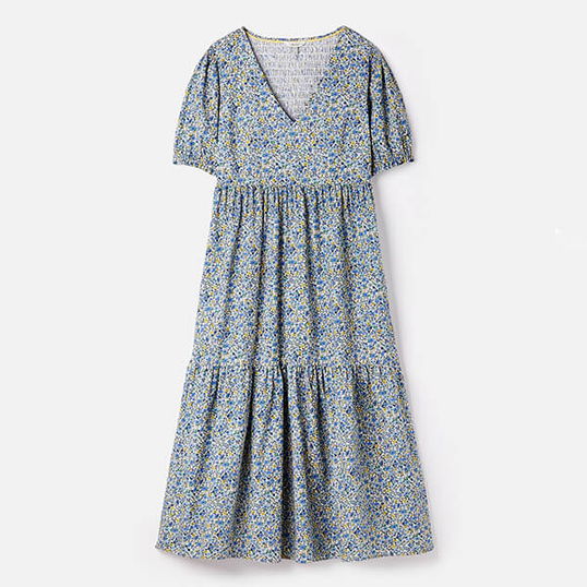 Joules Blue Yellow Ditsy Aura Tiered Cotton Dress Size 20