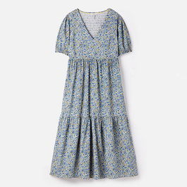 Joules Blue Yellow Ditsy Aura Tiered Cotton Dress Size 8