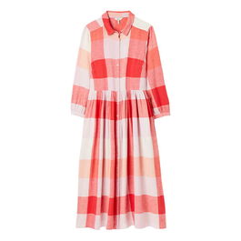 Joules Pink Check Faye Linen Shirt Dress Size 18