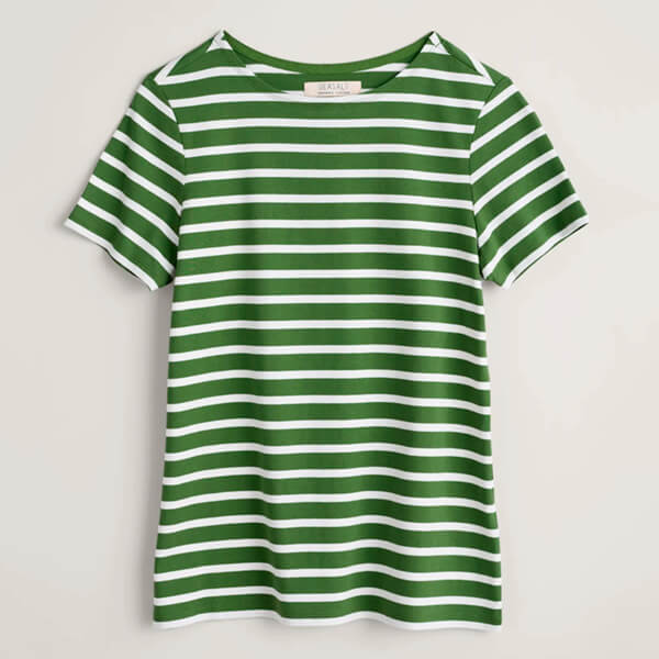 Seasalt Sailor T-Shirt Breton Spring Grass Chalk Size 12