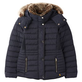 Joules Marine Navy Gosway Fur Trim Padded Coat Size 10