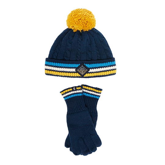 Joules French Navy Hartlow Knitted Hat and Glove Set Size 3-7