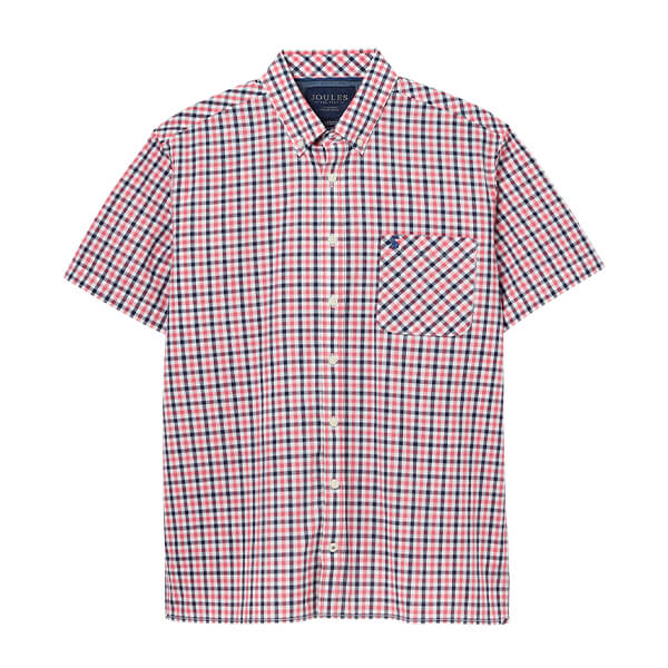 Joules Mens Pink Navy Gingham Wilson Short Sleeve Check Shirt Size L