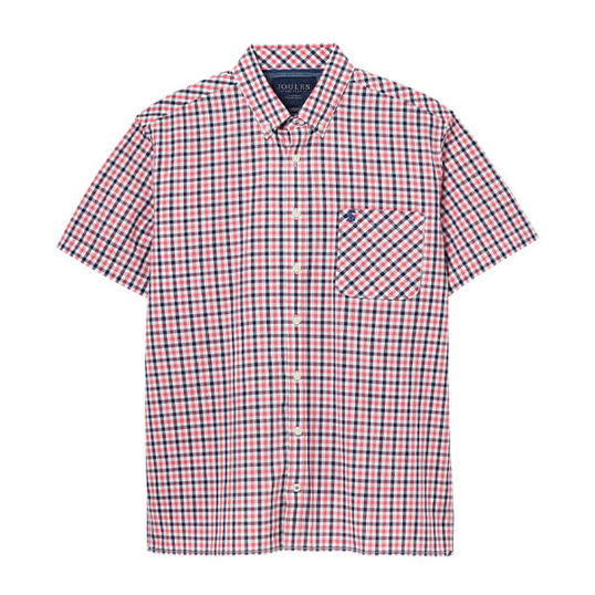 Joules Mens Pink Navy Gingham Wilson Short Sleeve Check Shirt Size L