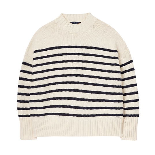 Joules Cream Navy Stripe Bay Chunky Cotton Breton Jumper Size 10