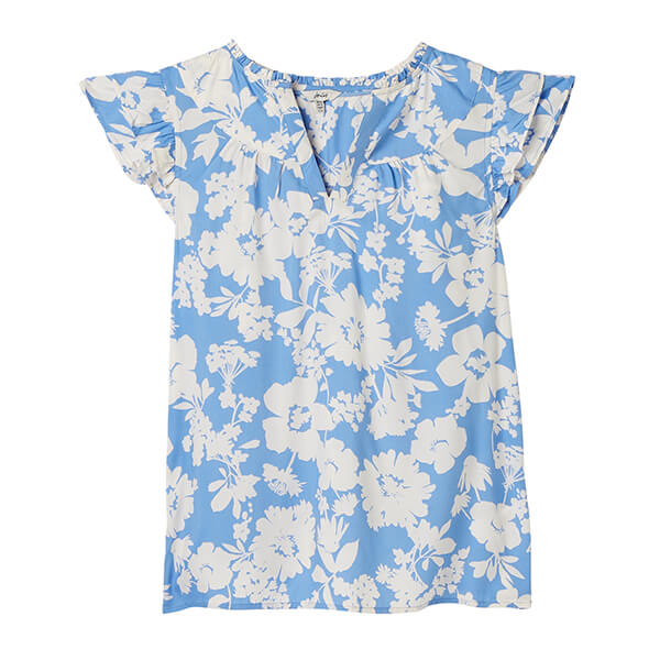 Joules Blue Floral Maxie Pop Over Frill Blouse Size 10