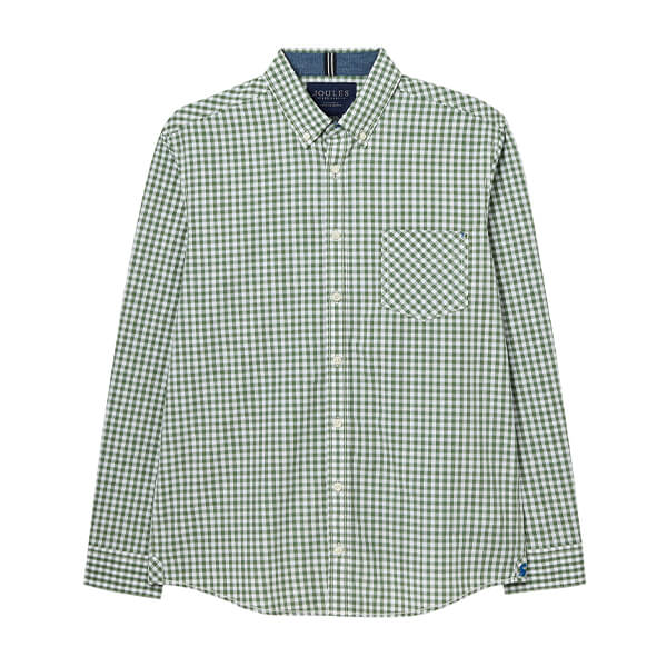 Joules Men Green Gingham Goodridge Long Sleeve Poplin Shirt Size L