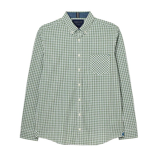 Joules Men Green Gingham Goodridge Long Sleeve Poplin Shirt Size L