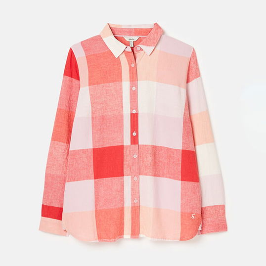 Joules Pink Check Lorena Longline Woven Shirt Size 18