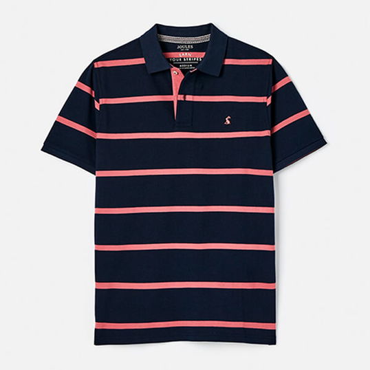 Joules Mens Navy Peach Stripe Filbert Polo Shirt Size XL
