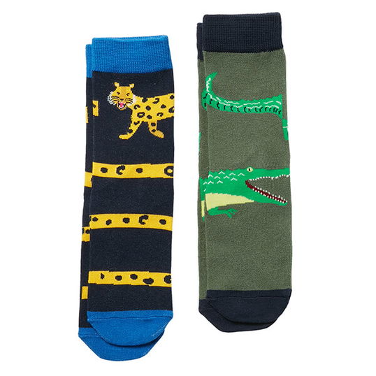 Joules Leopard and Crocodile Brill Bamboo 2 Pack Socks Size 9-12