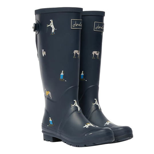 Joules Navy Dogs Printed Wellies With Back Gusset Size 6