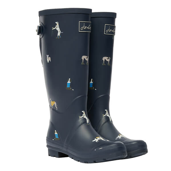 Joules Navy Dogs Printed Wellies With Back Gusset Size 8