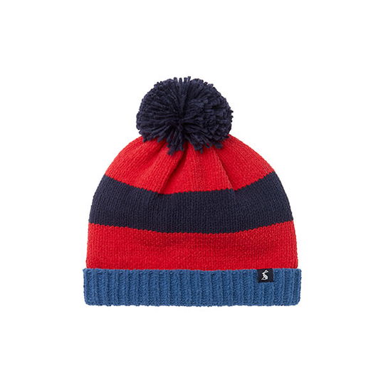 Joules Navy Stripe Bobble Stripe Knit Bobble Hat Size 8-12