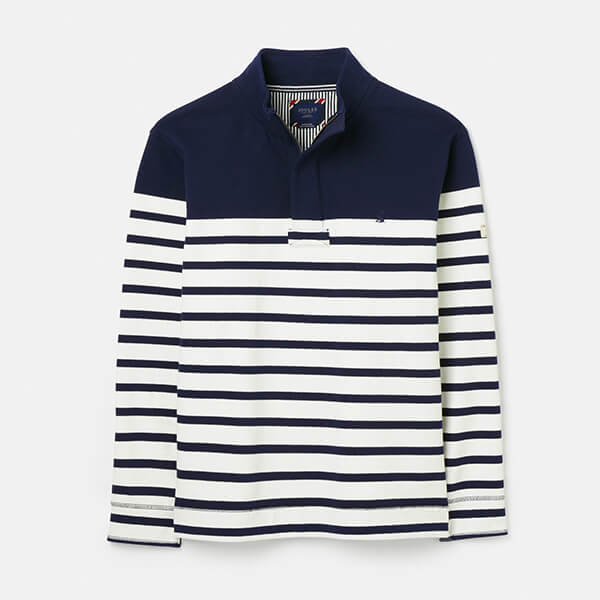 Joules Mens Navy White Stripe Newell Pique Brushback Quarter Zip Jumper Size L