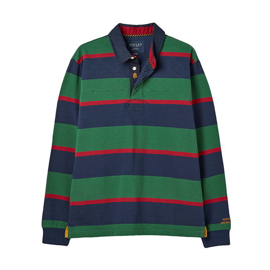Joules Mens Navy Green Stripe Embellished Rugby Shirt Size L