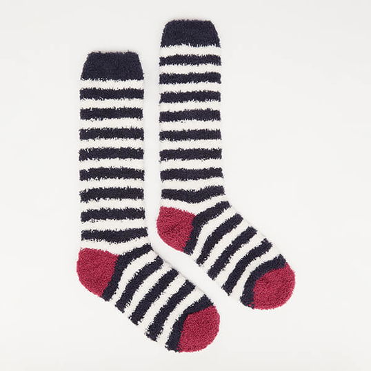 Joules Navy Stripe Fluffy Sock Size 4-8