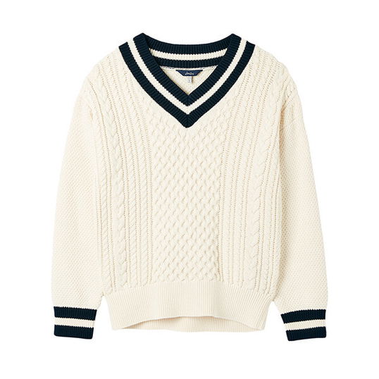 Joules Creme Navy Dawson V-Neck Cricket Jumper Size 10