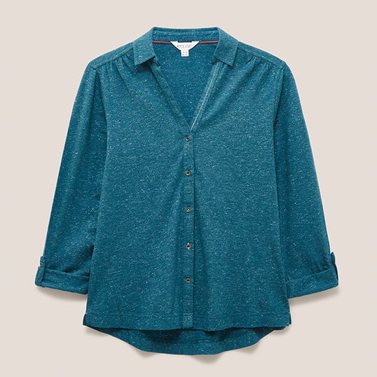 White Stuff Annie Sparkle Jersey Shirt Dark Teal Size 8