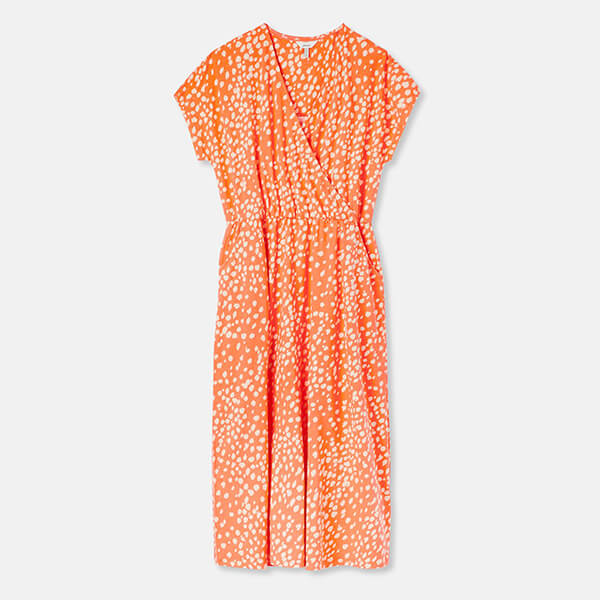 Joules Bright Coral Spot Vivian Midi Jersey Wrap Dress Size 10