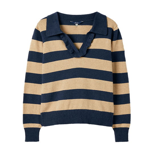 Joules Oat Stripe Maddie Striped V Neck Jumper Size 16